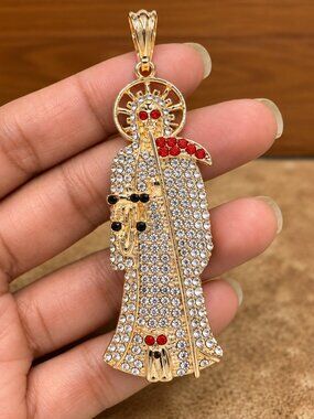3-Inch The Grim Reaper Pendant - Iced Bling Dije de La Santa Muerte